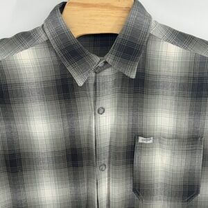 Caltop Mens Black Grey Ombre Plaid Button Up Shirt Long Sleeve Made in USA 2XL